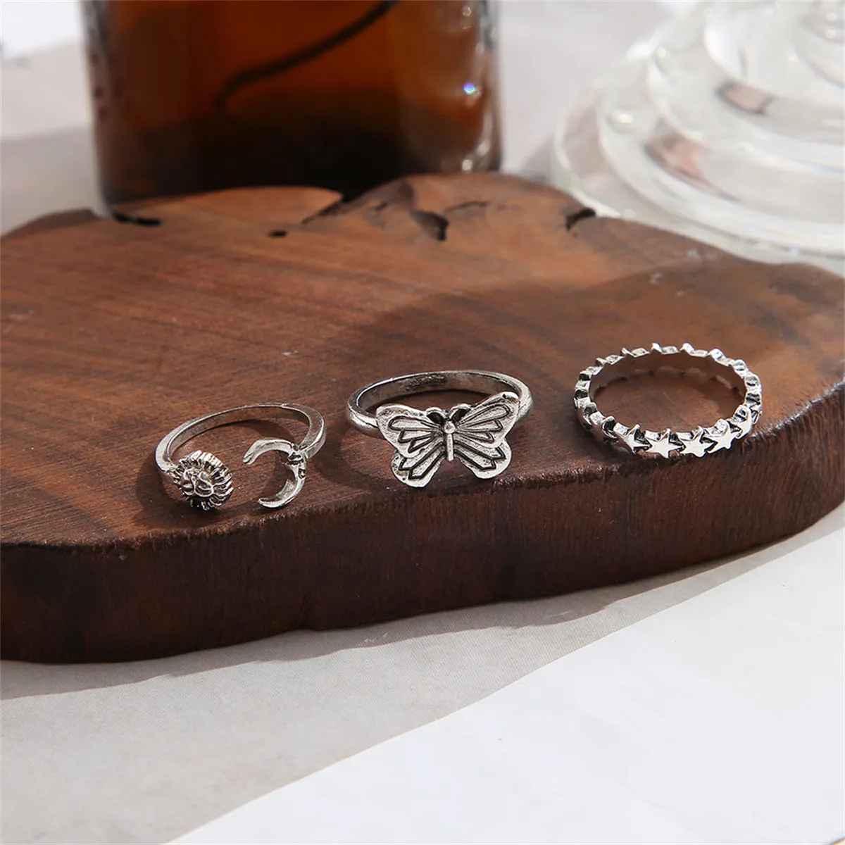 Silver-Plated Celestial Bypass Ring Set