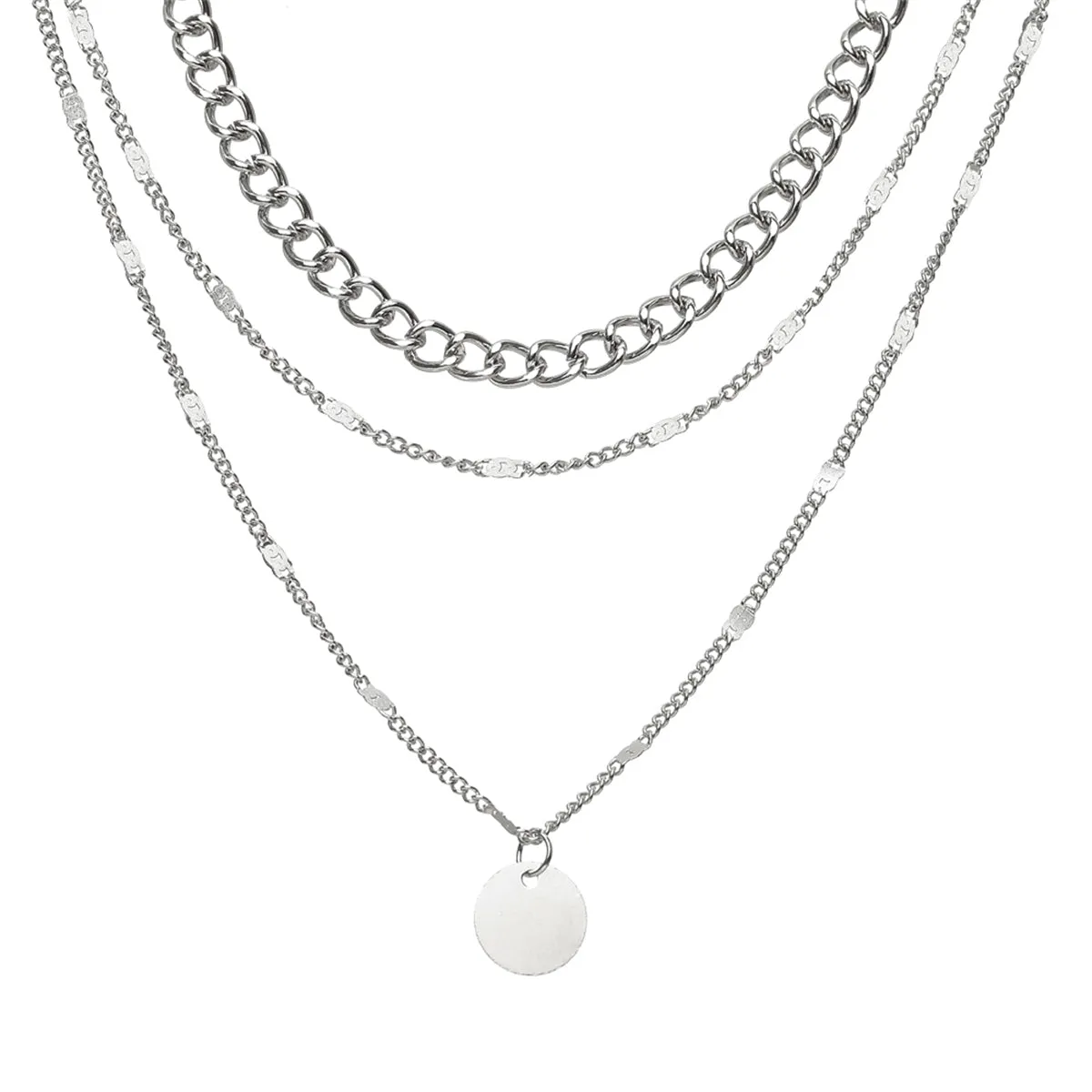 Silver-Plated Curb Chain Layered Pendant Necklace