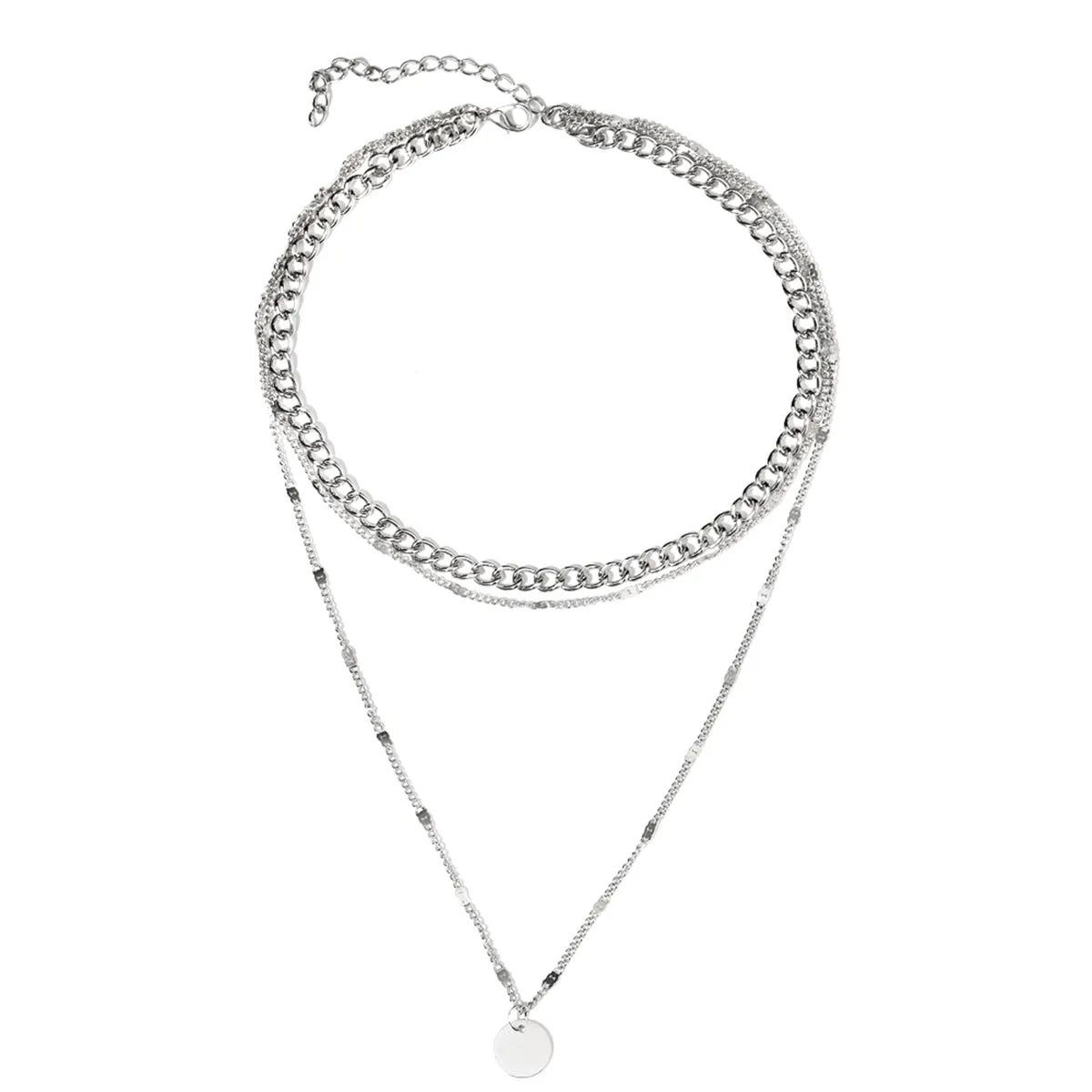 Silver-Plated Curb Chain Layered Pendant Necklace