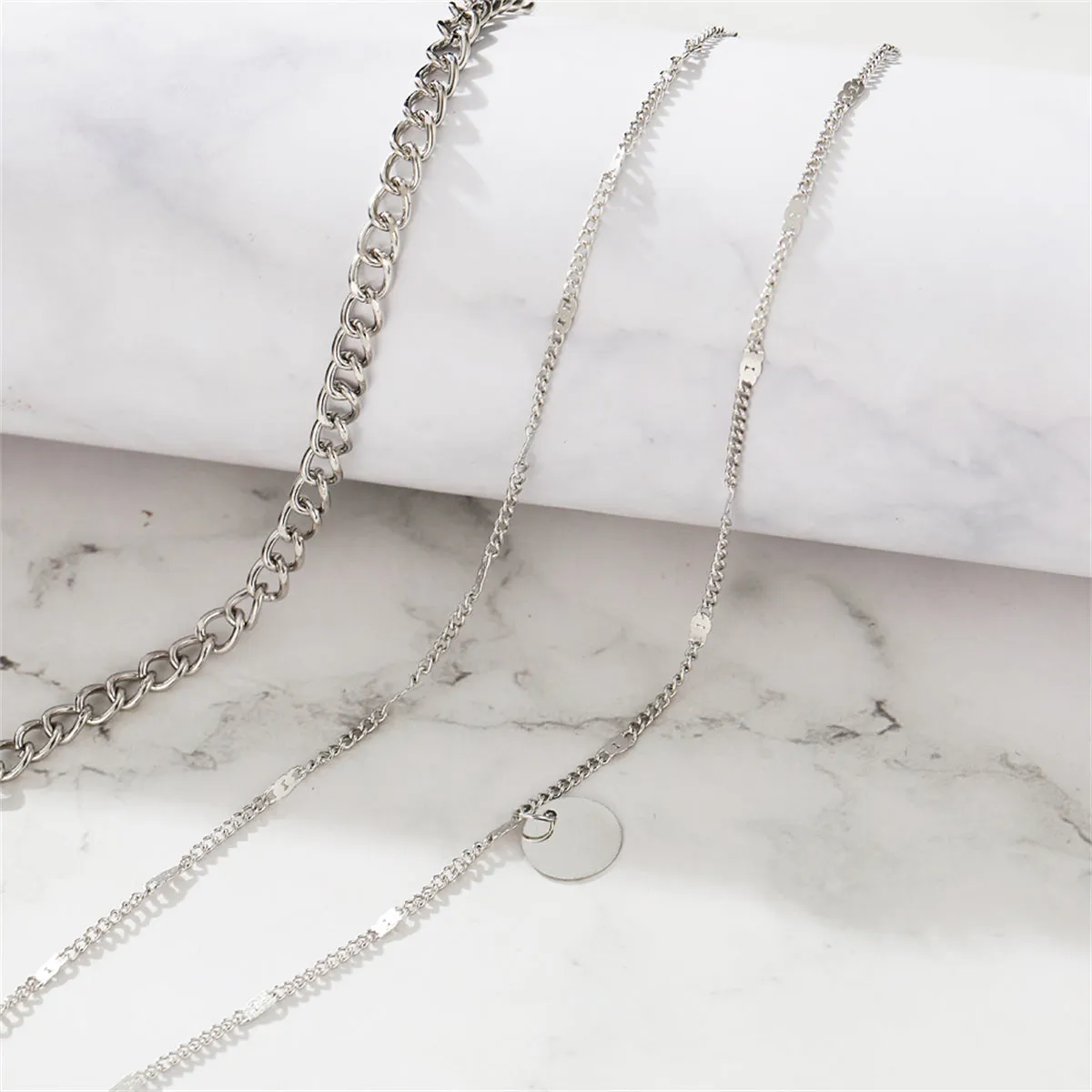 Silver-Plated Curb Chain Layered Pendant Necklace