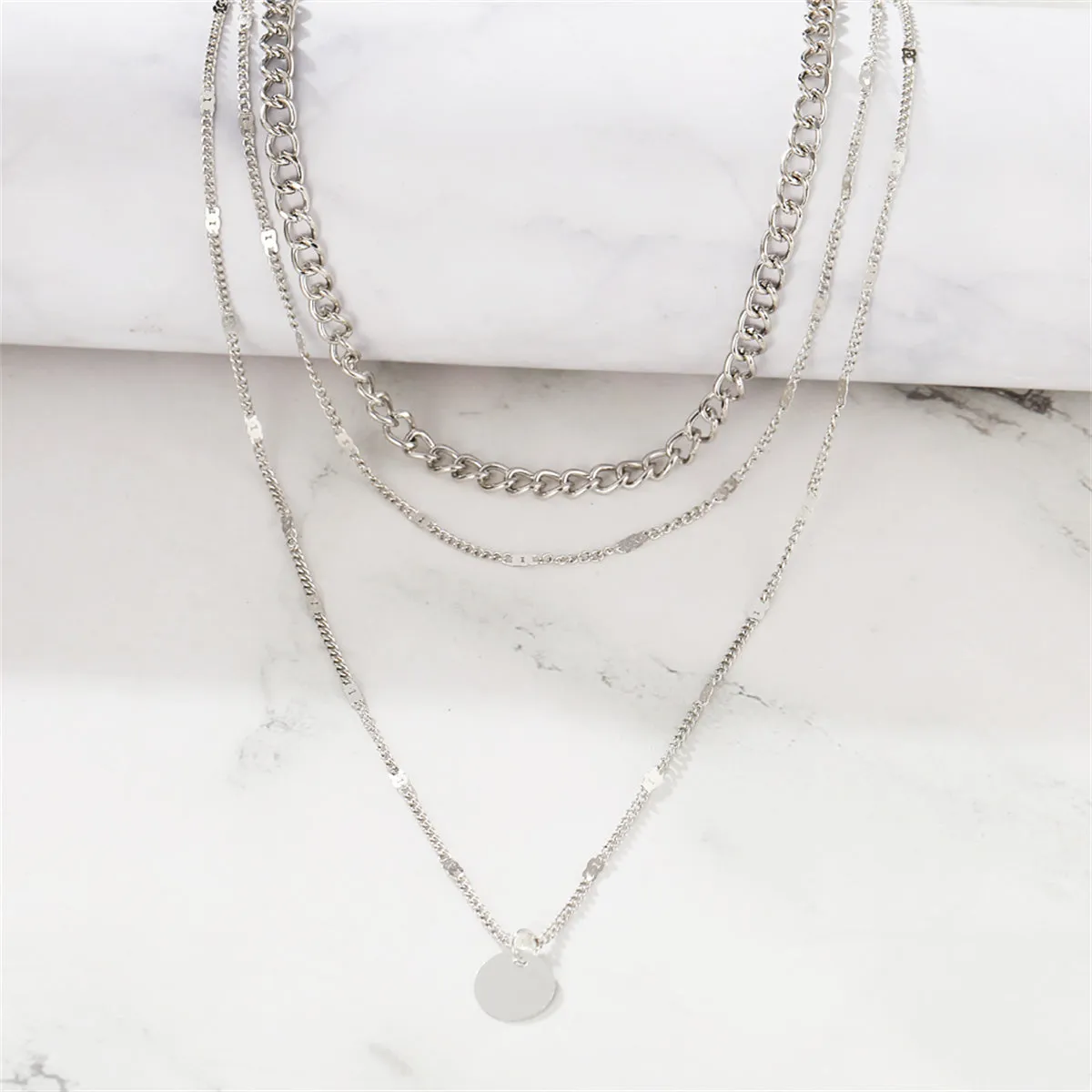 Silver-Plated Curb Chain Layered Pendant Necklace