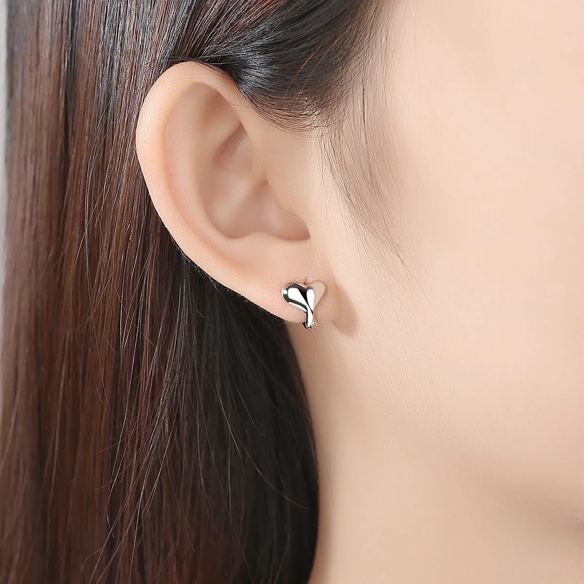 Silver-Plated Heart Huggie Earrings