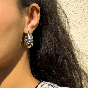 Silver-Plated Ribbed U-Shape Drop Earrings