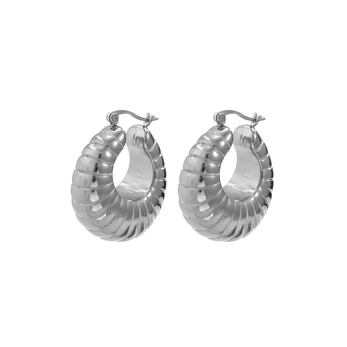 Silver-Plated Ribbed U-Shape Drop Earrings