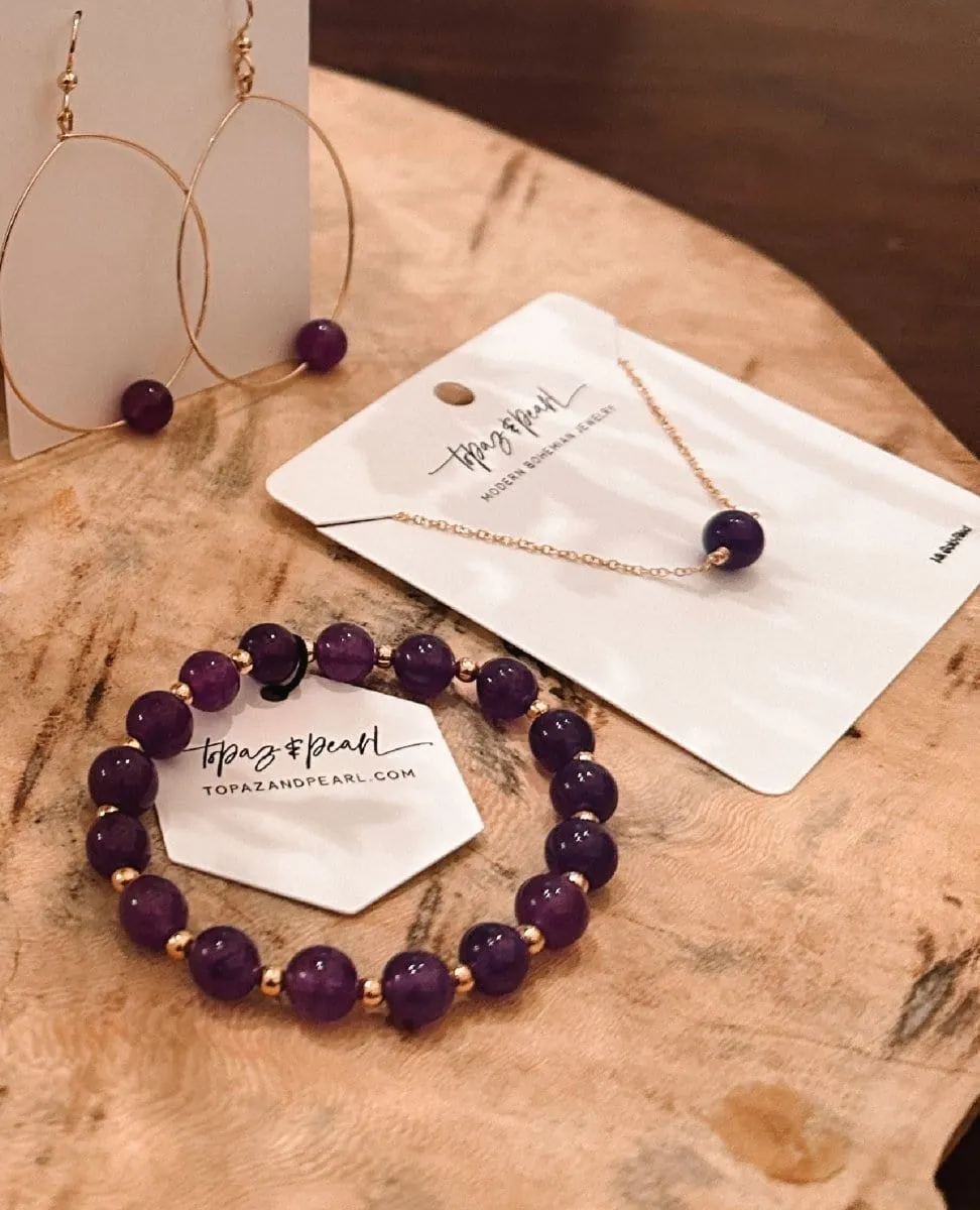 Simple Bead Necklace Orchid Purple
