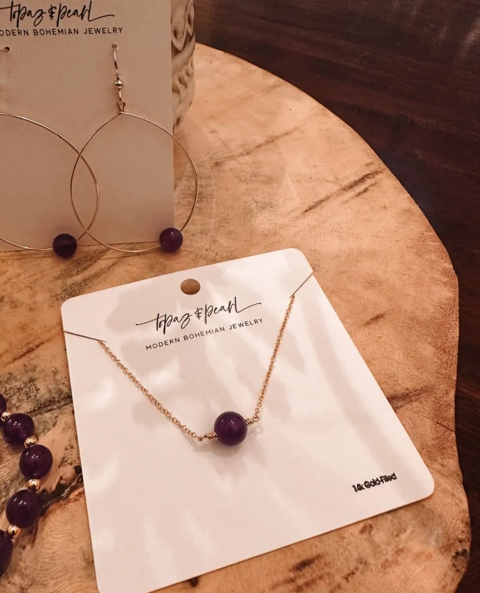 Simple Bead Necklace Orchid Purple