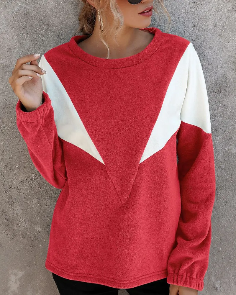 Simple V-Shaped Crew Neck Long Sleeve Sweater