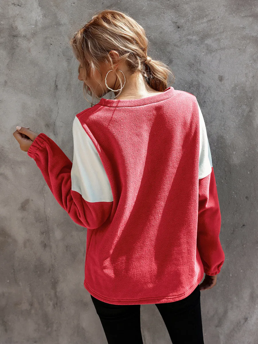 Simple V-Shaped Crew Neck Long Sleeve Sweater