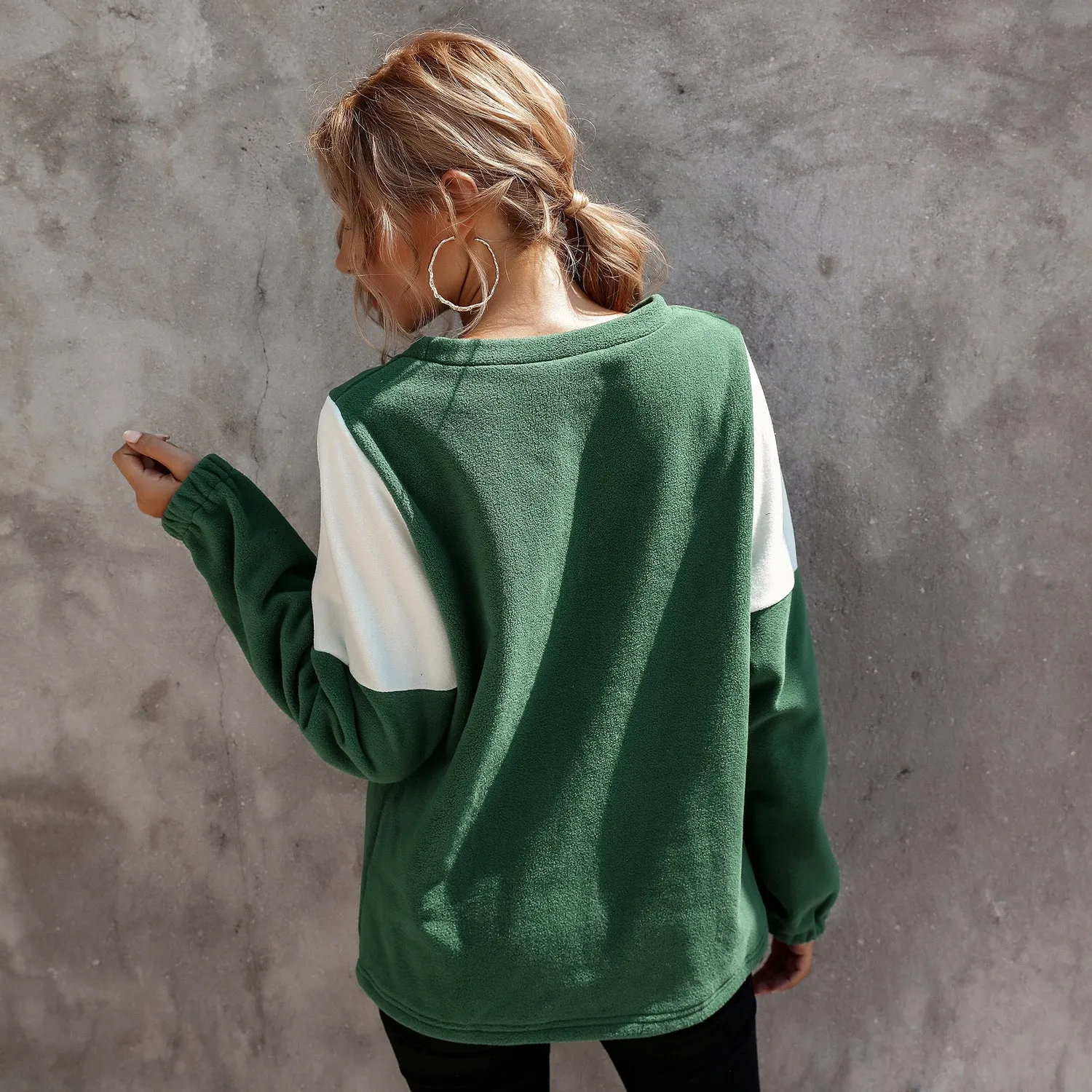 Simple V-Shaped Crew Neck Long Sleeve Sweater
