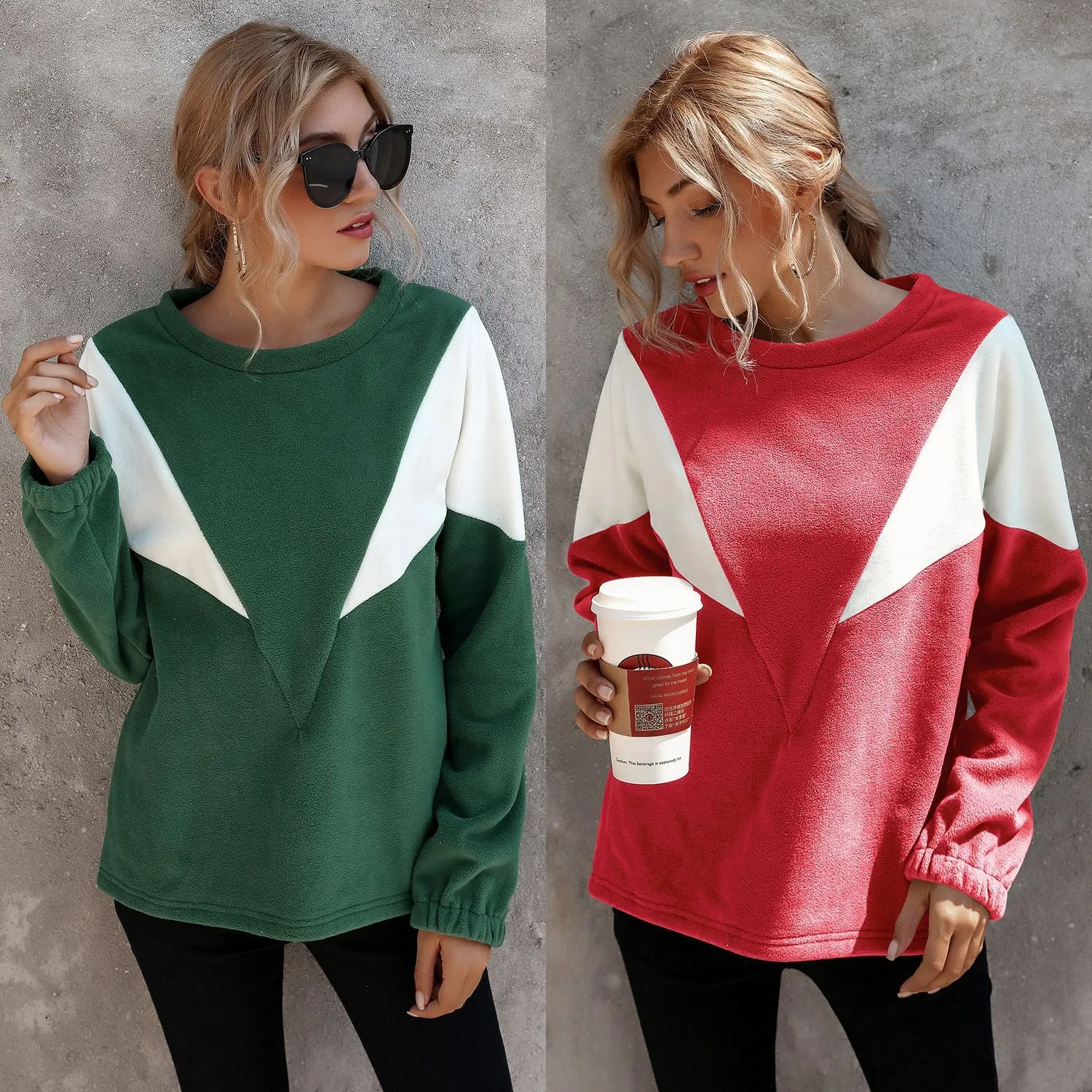 Simple V-Shaped Crew Neck Long Sleeve Sweater