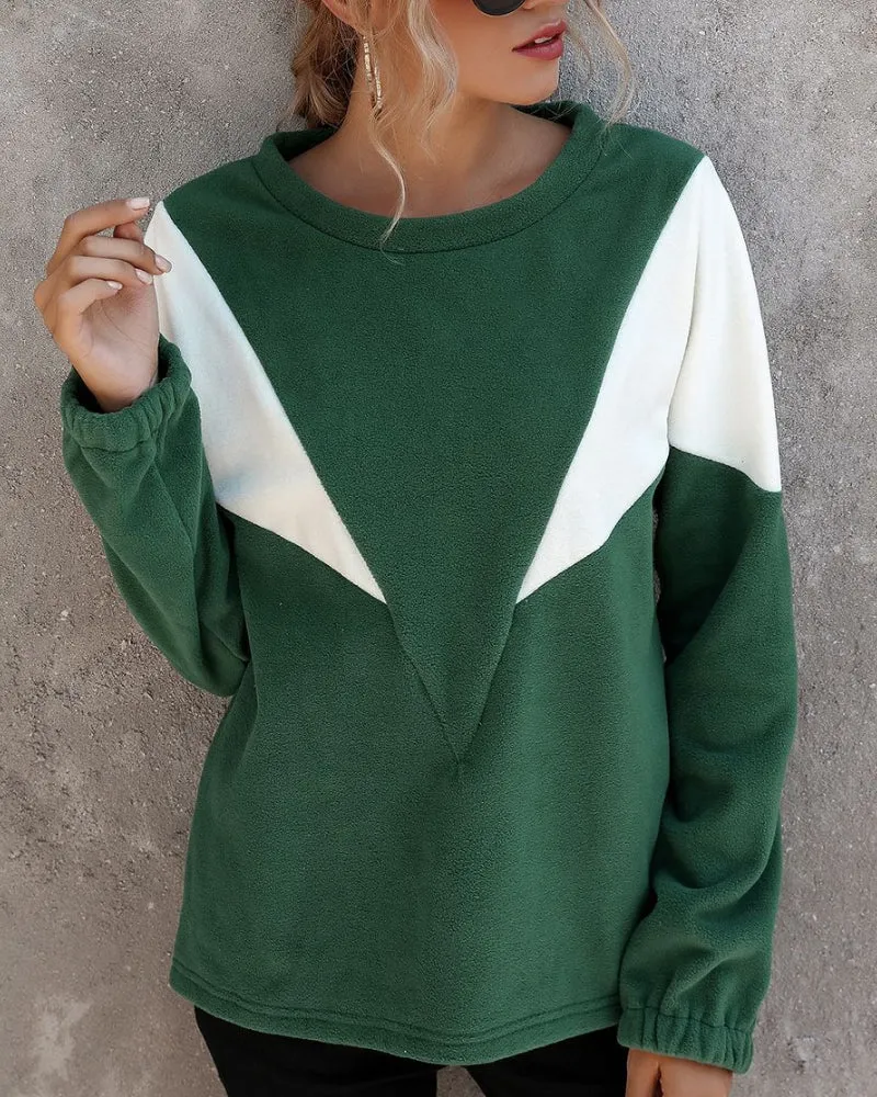 Simple V-Shaped Crew Neck Long Sleeve Sweater