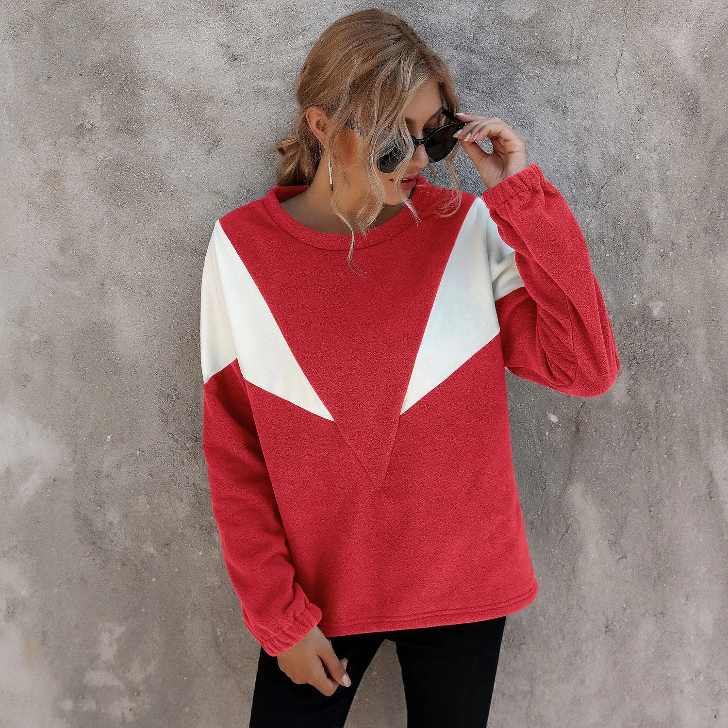 Simple V-Shaped Crew Neck Long Sleeve Sweater