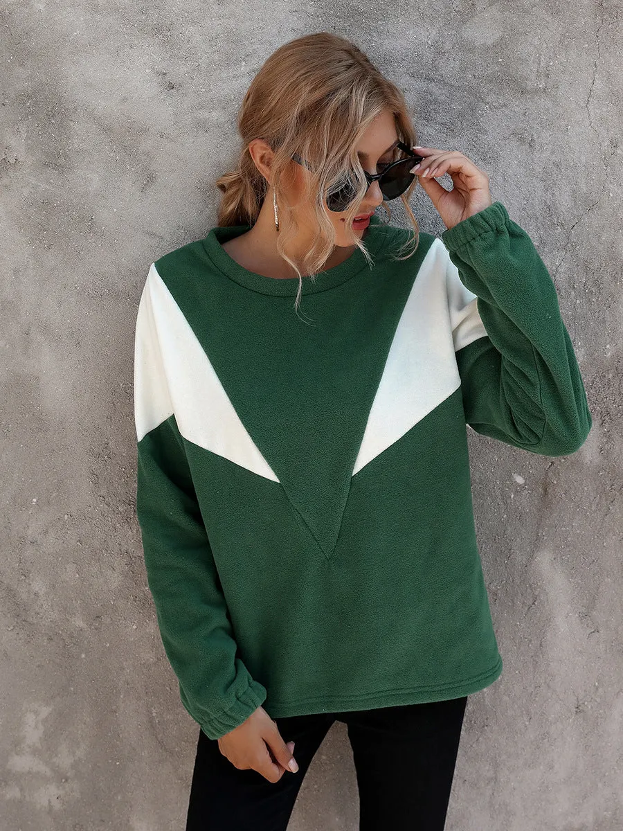 Simple V-Shaped Crew Neck Long Sleeve Sweater