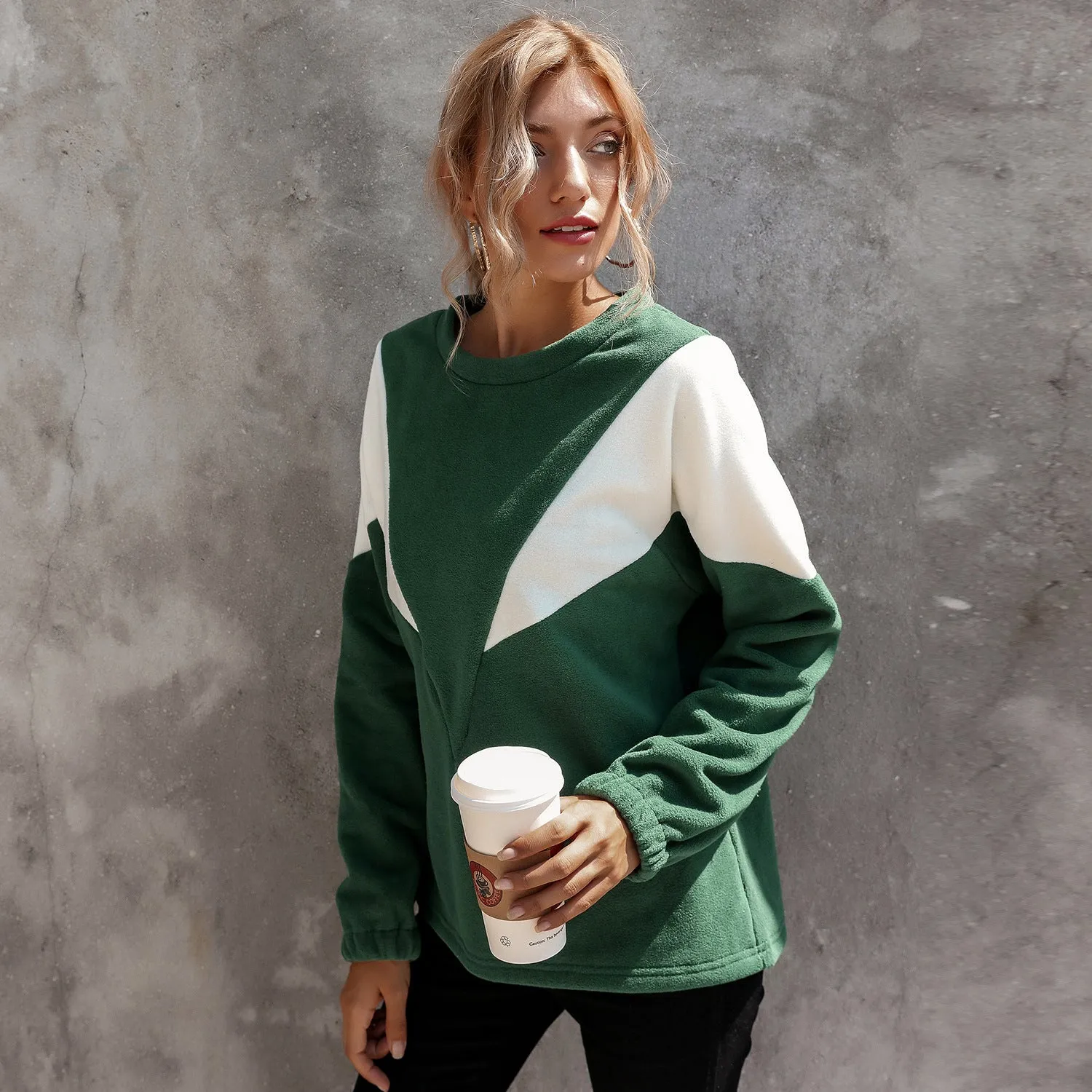 Simple V-Shaped Crew Neck Long Sleeve Sweater