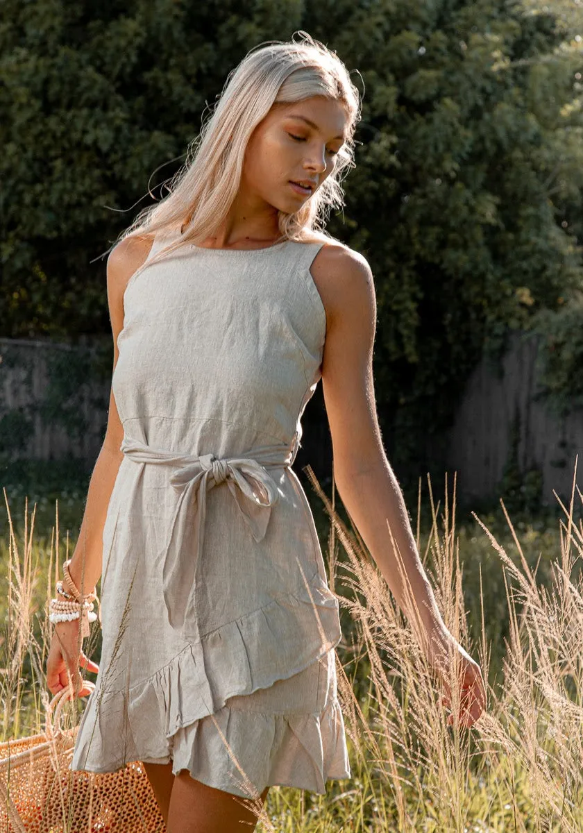 Sleeveless Linen Dress With Belt
