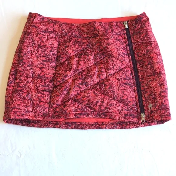 Smartwool Zip Front Puffer Mini Skirt Pink Snakeskin Print Women's Size M