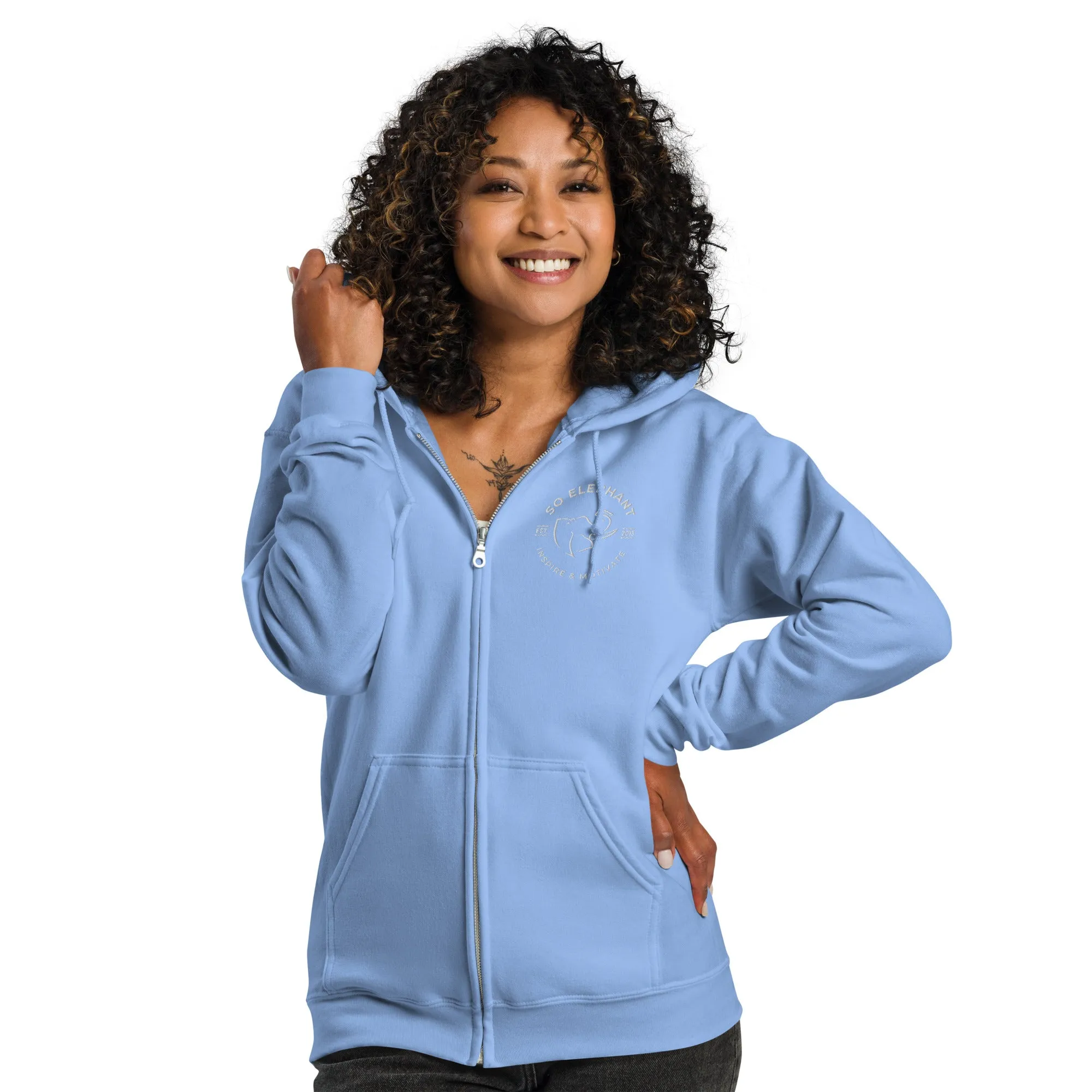 SO ELEPHANT WOMEN'S "INSPIRE & MOTIVATE 2" ZIP UP HEAVY BLEND/ EMBROIDERED FRONT