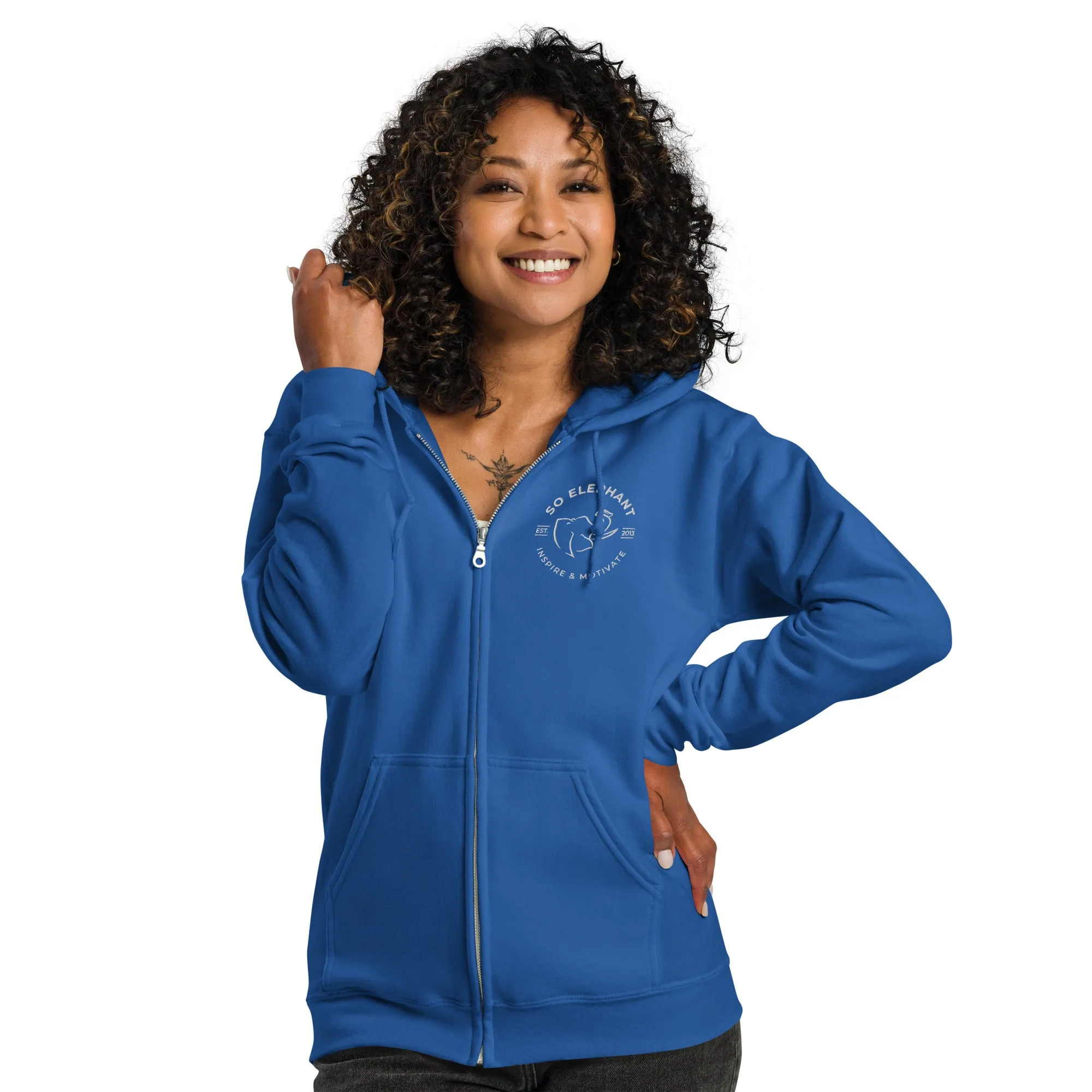 SO ELEPHANT WOMEN'S "INSPIRE & MOTIVATE 2" ZIP UP HEAVY BLEND/ EMBROIDERED FRONT