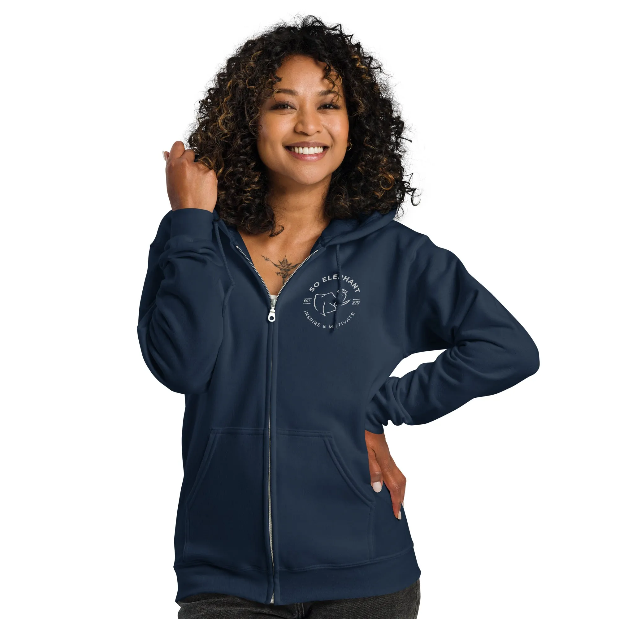 SO ELEPHANT WOMEN'S "INSPIRE & MOTIVATE 2" ZIP UP HEAVY BLEND/ EMBROIDERED FRONT