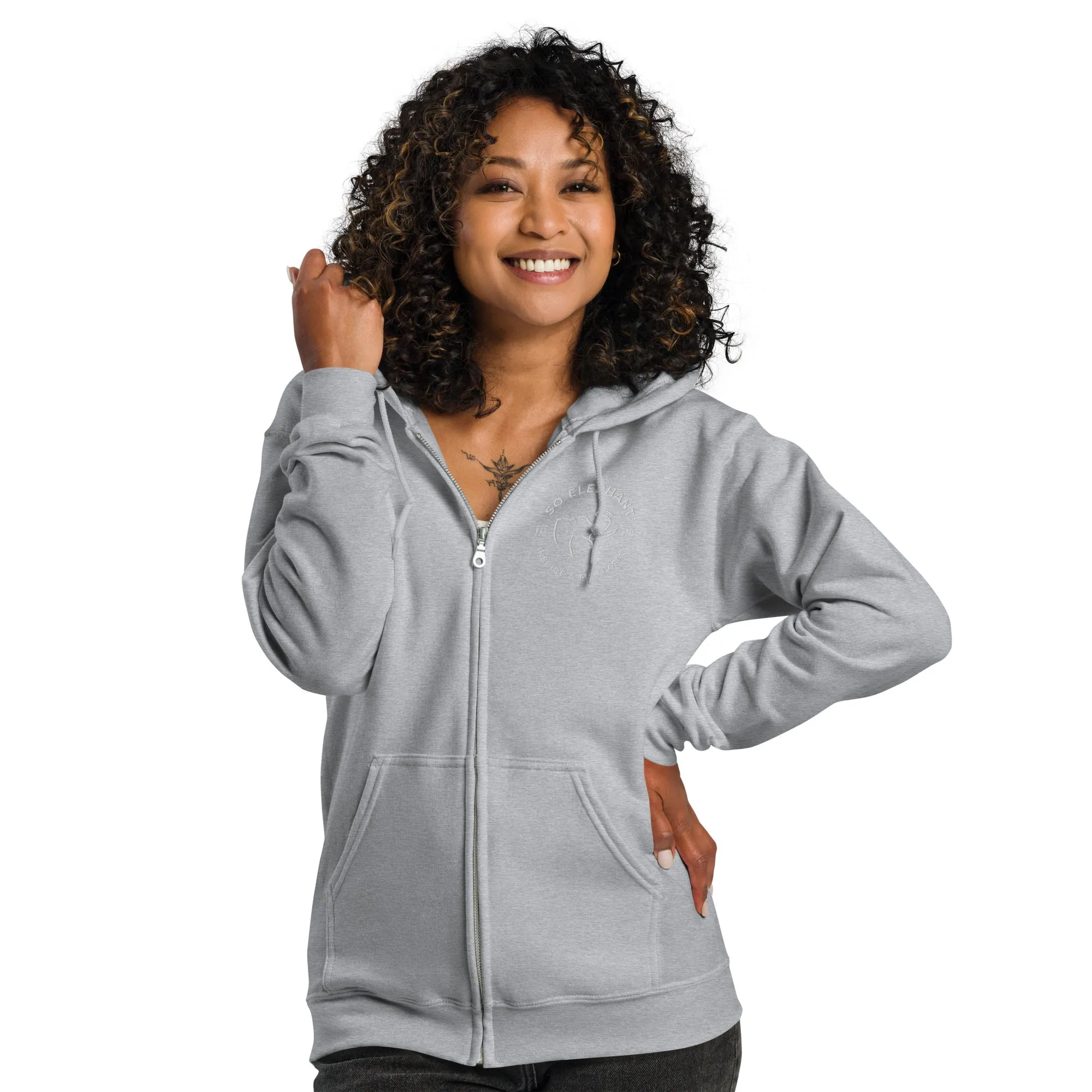 SO ELEPHANT WOMEN'S "INSPIRE & MOTIVATE 2" ZIP UP HEAVY BLEND/ EMBROIDERED FRONT