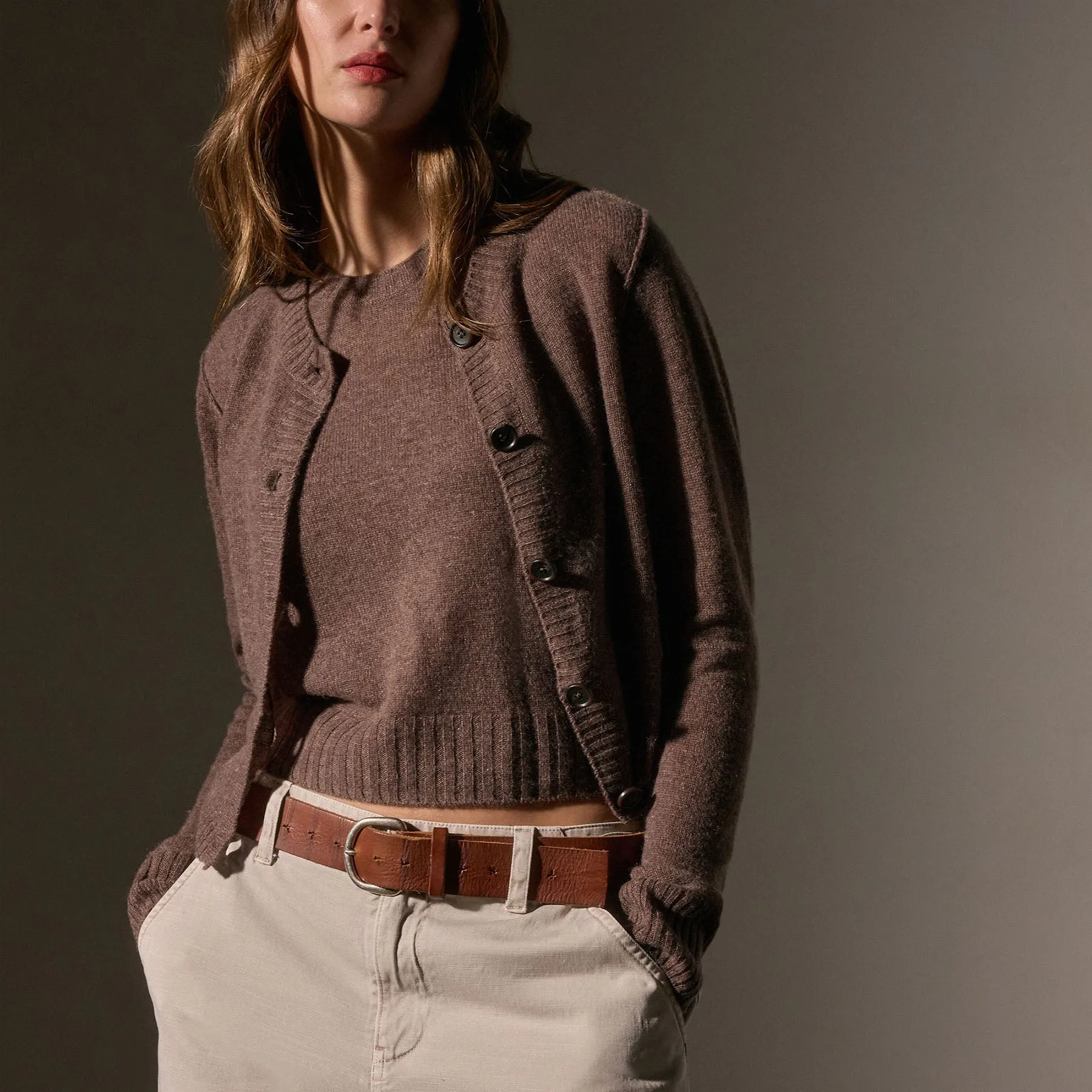Soft Featherweight Cashmere Cardigan - Brown Stone