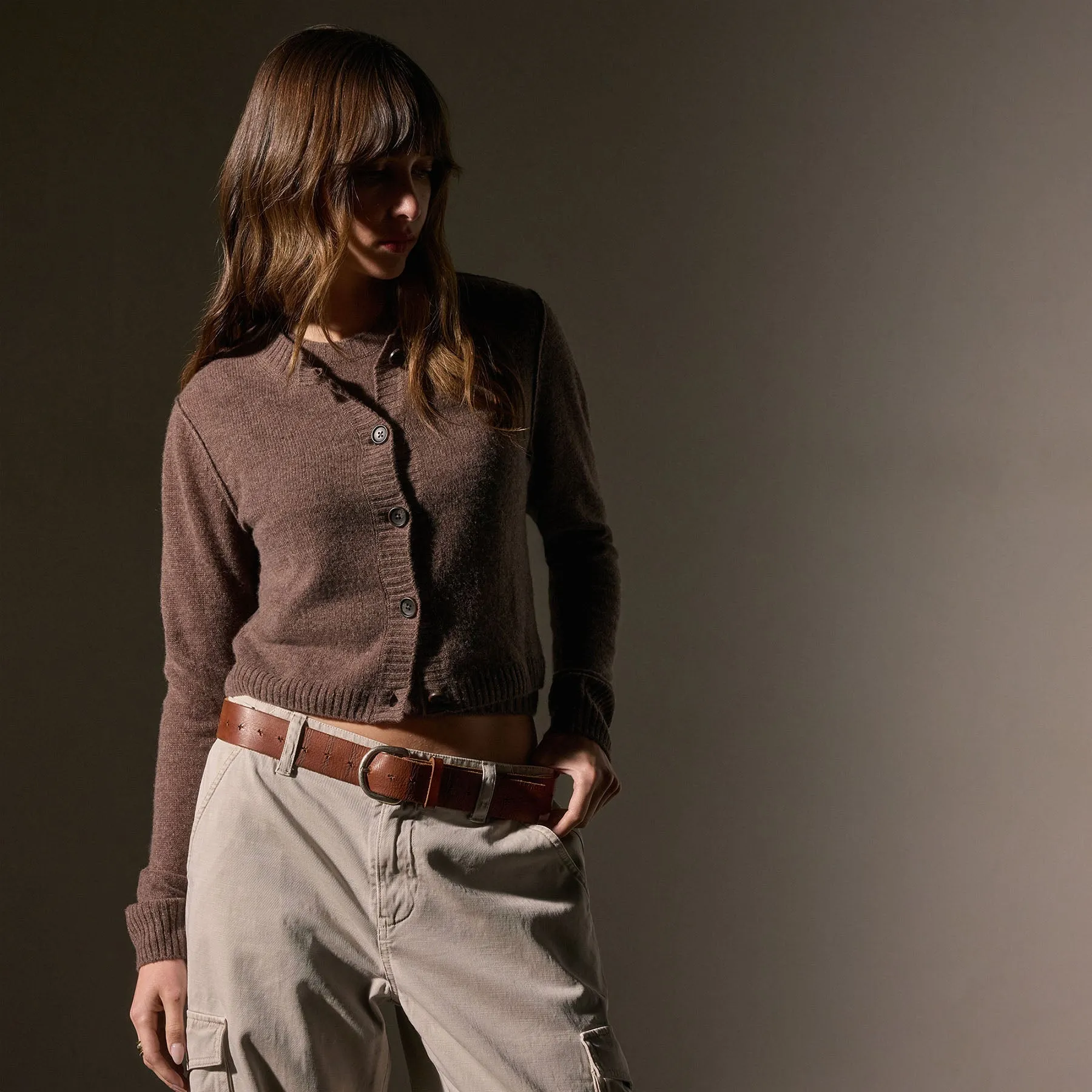 Soft Featherweight Cashmere Cardigan - Brown Stone