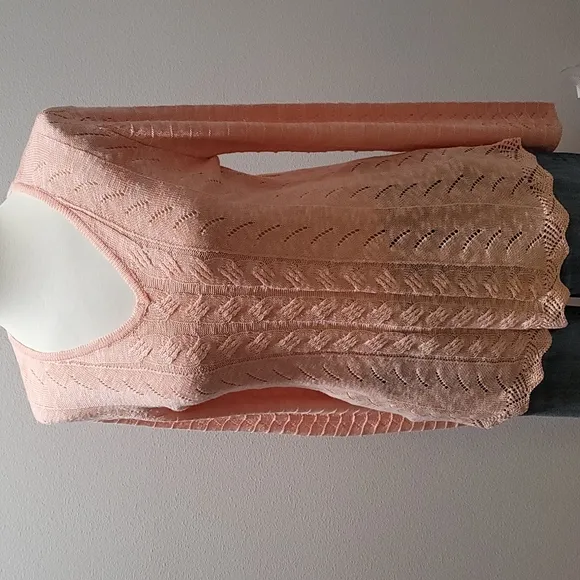SOFT SURROUNDINGS CABLE KNIT PULLOVER SWEATER V NECK SHIRT TOP ORANGE WOMEN SZ M
