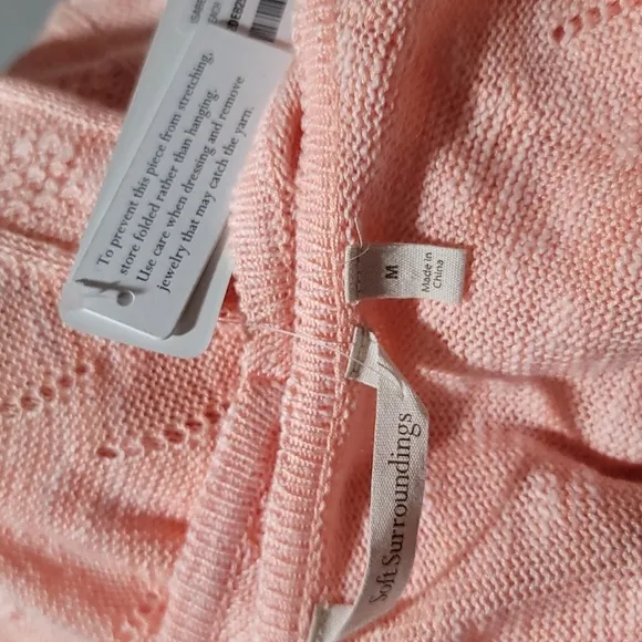 SOFT SURROUNDINGS CABLE KNIT PULLOVER SWEATER V NECK SHIRT TOP ORANGE WOMEN SZ M