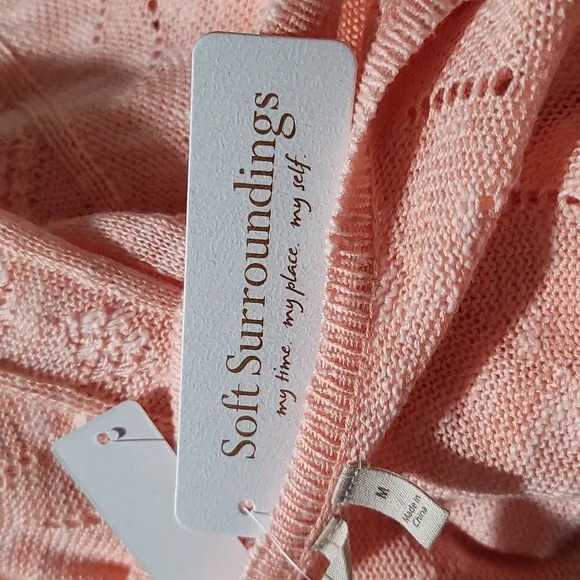 SOFT SURROUNDINGS CABLE KNIT PULLOVER SWEATER V NECK SHIRT TOP ORANGE WOMEN SZ M
