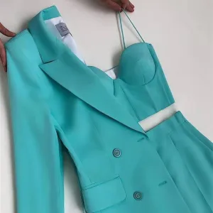 Solid Color Blazer 3 Piece Set