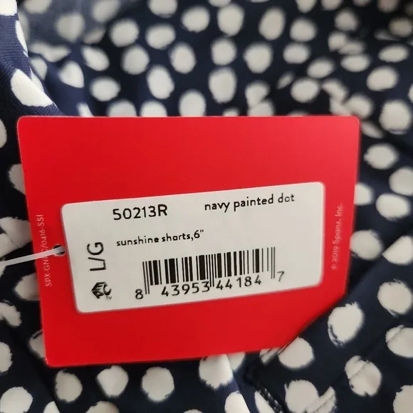SPANX Sunshine Shorts 6&quot; Navy White Pantited Dot Women's Size Large