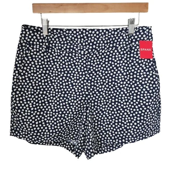 SPANX Sunshine Shorts 6&quot; Navy White Pantited Dot Women's Size Large