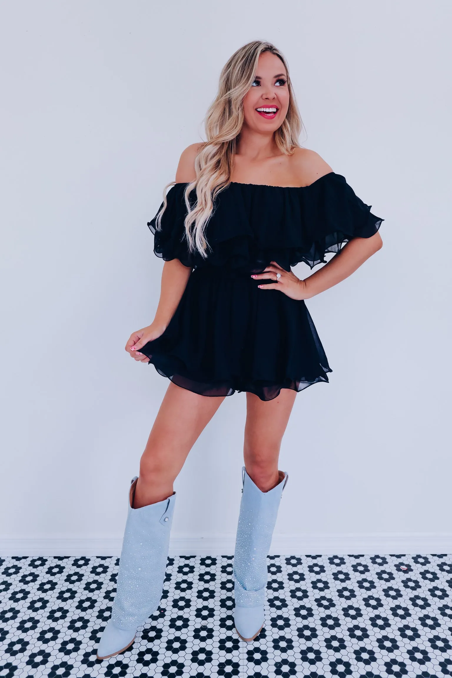 Spring Breeze Chiffon Romper - Black