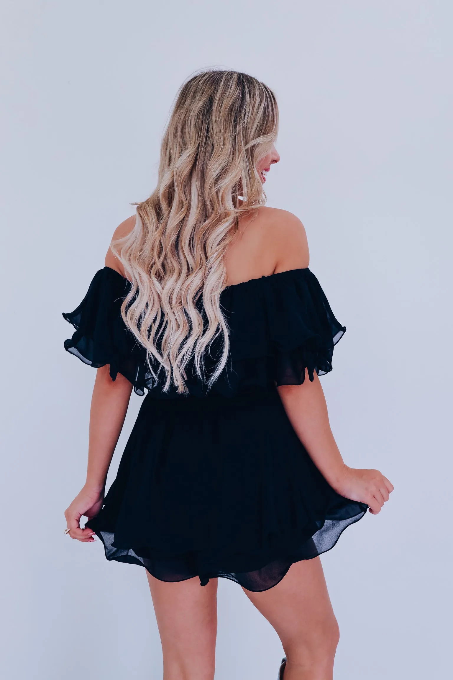 Spring Breeze Chiffon Romper - Black