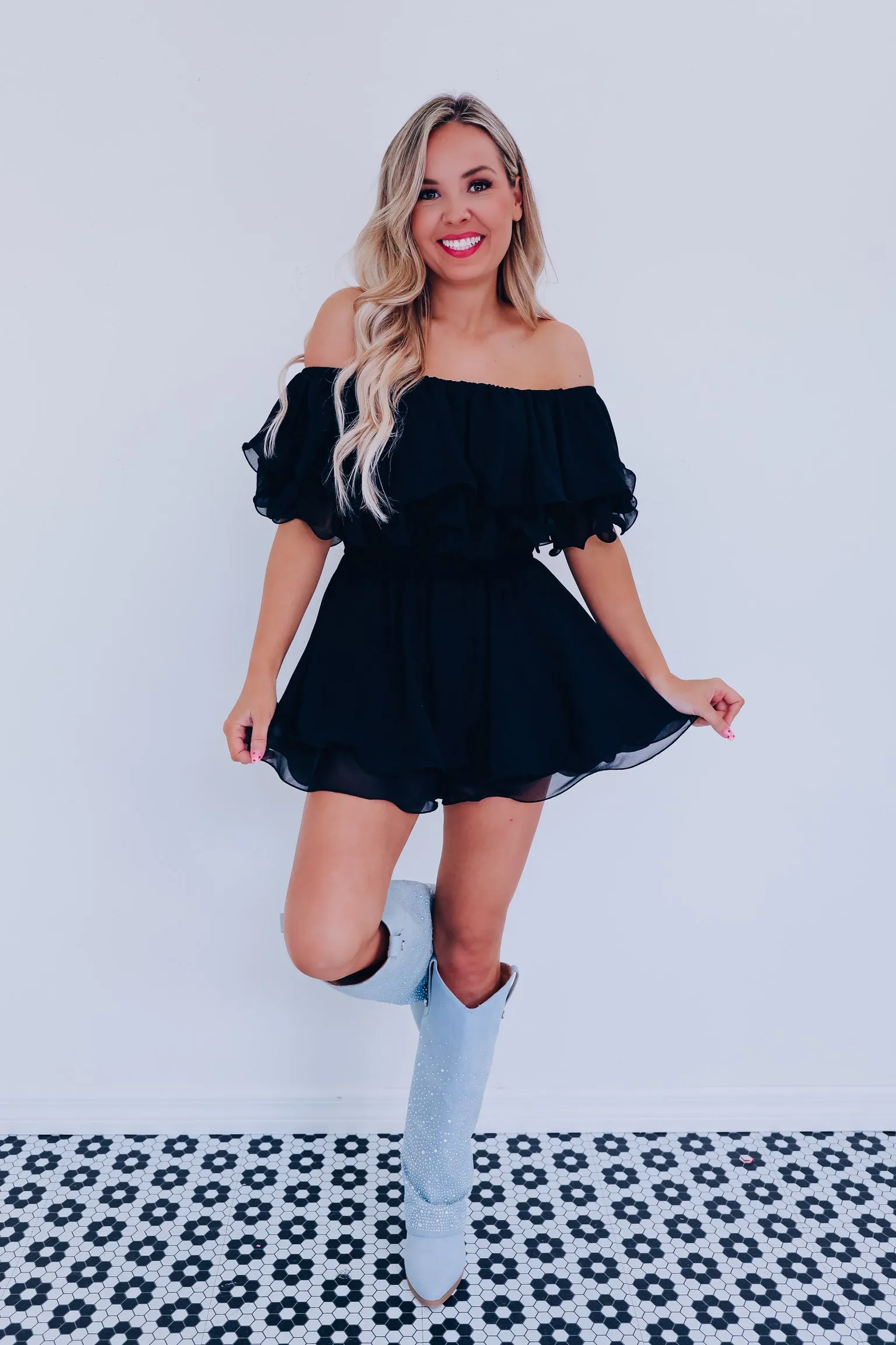 Spring Breeze Chiffon Romper - Black
