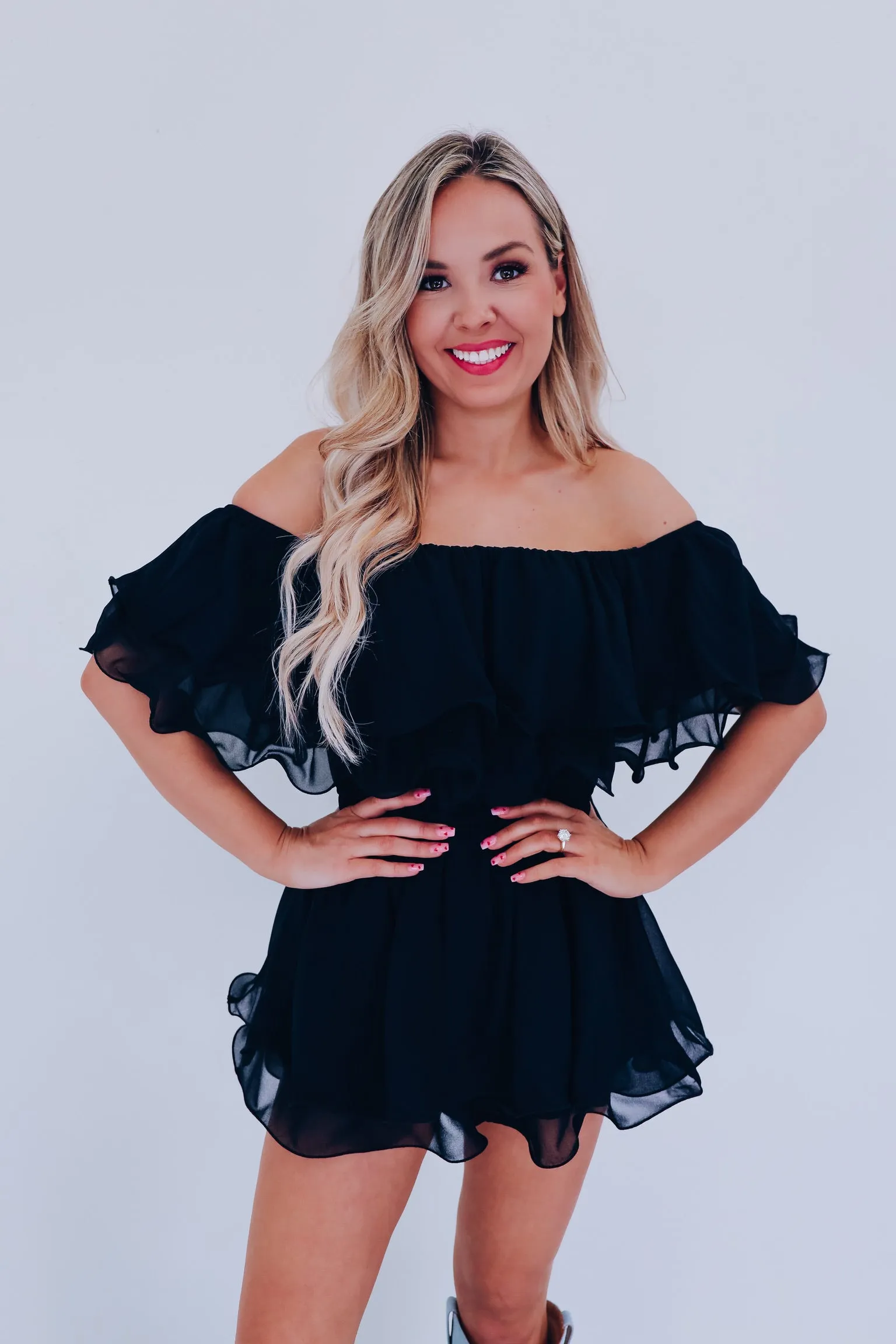 Spring Breeze Chiffon Romper - Black