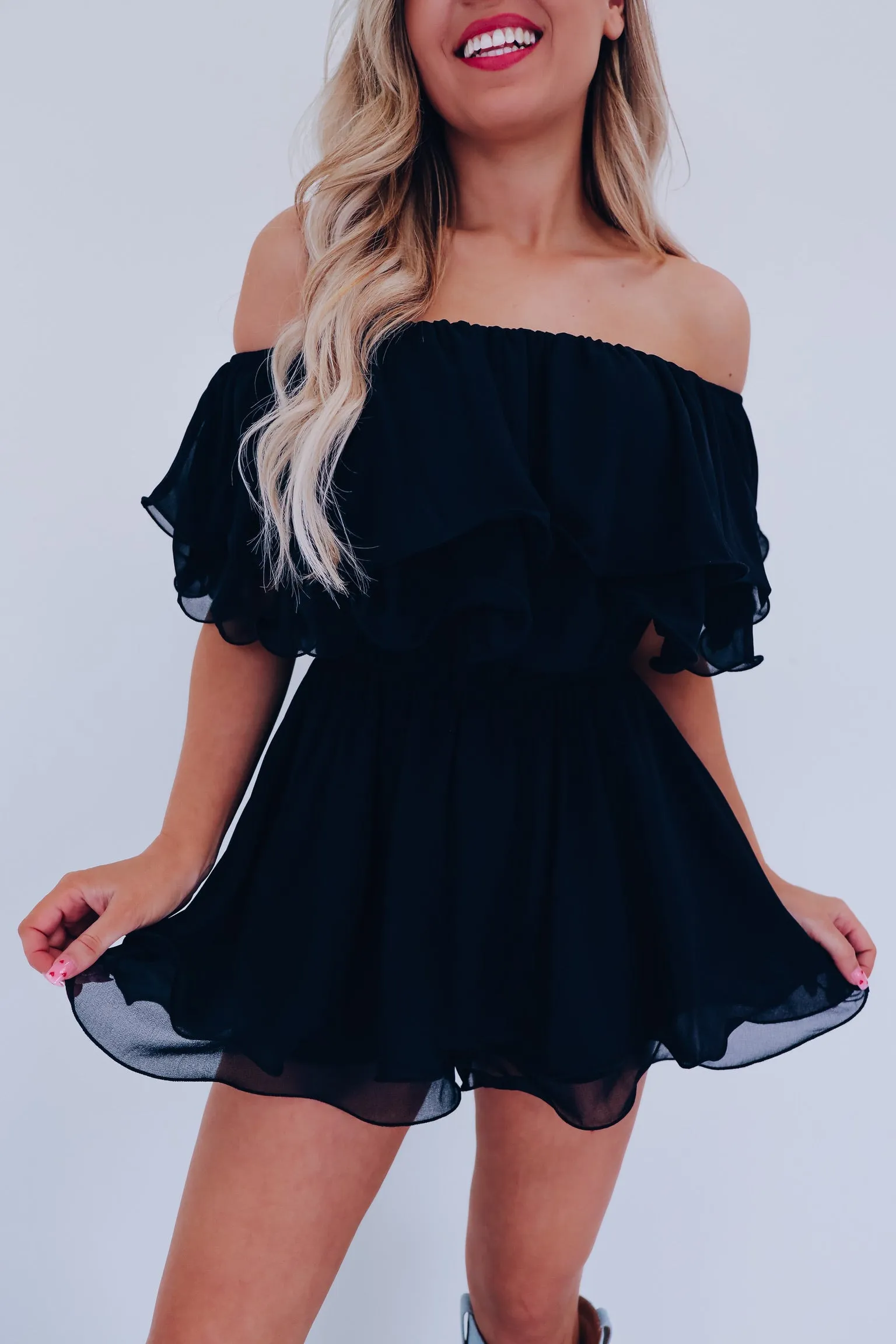 Spring Breeze Chiffon Romper - Black
