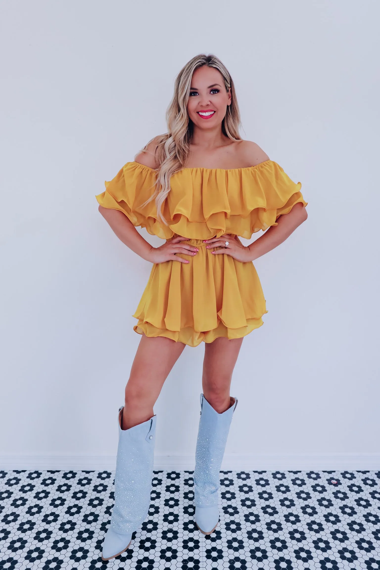 Spring Breeze Chiffon Romper - Mustard