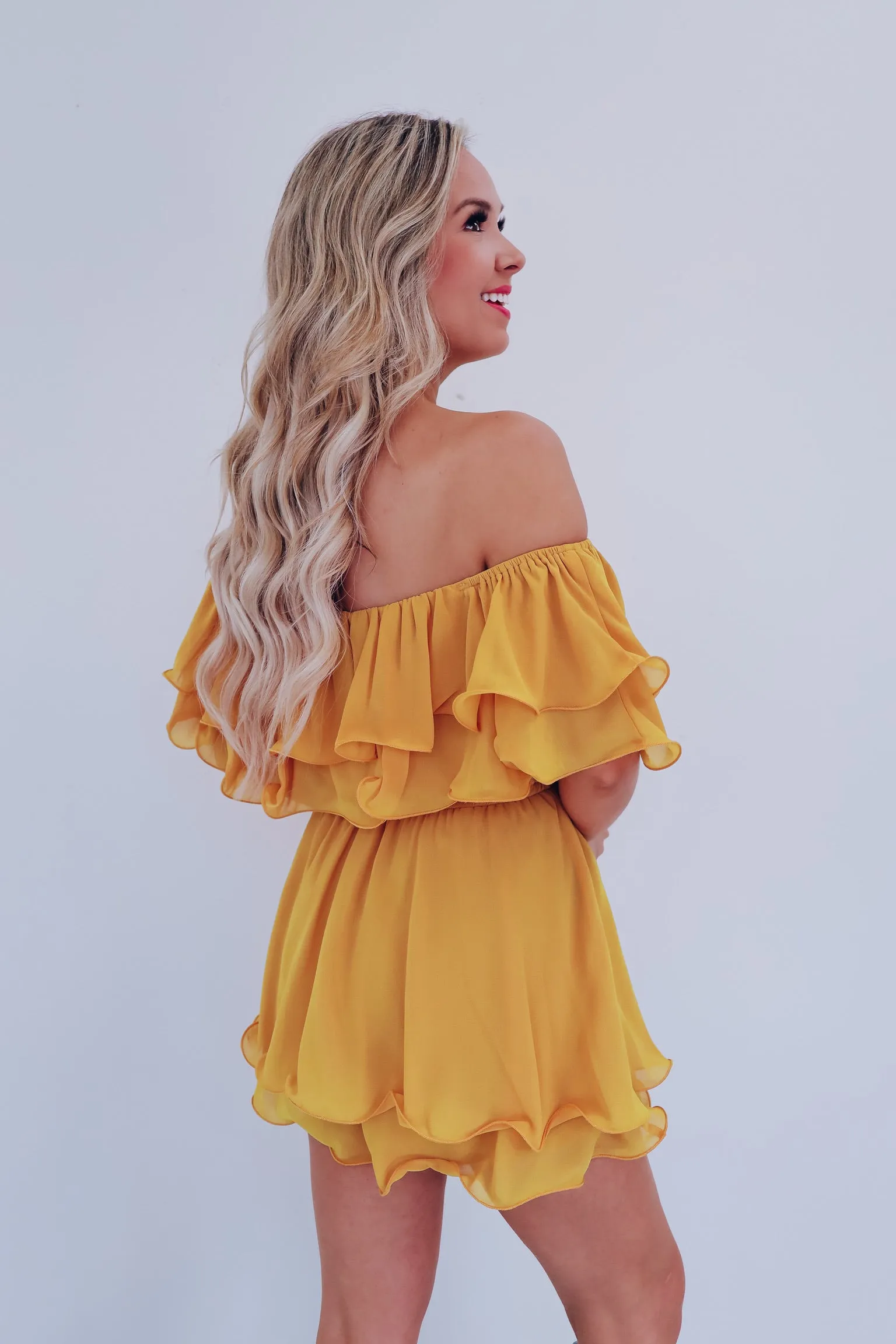 Spring Breeze Chiffon Romper - Mustard