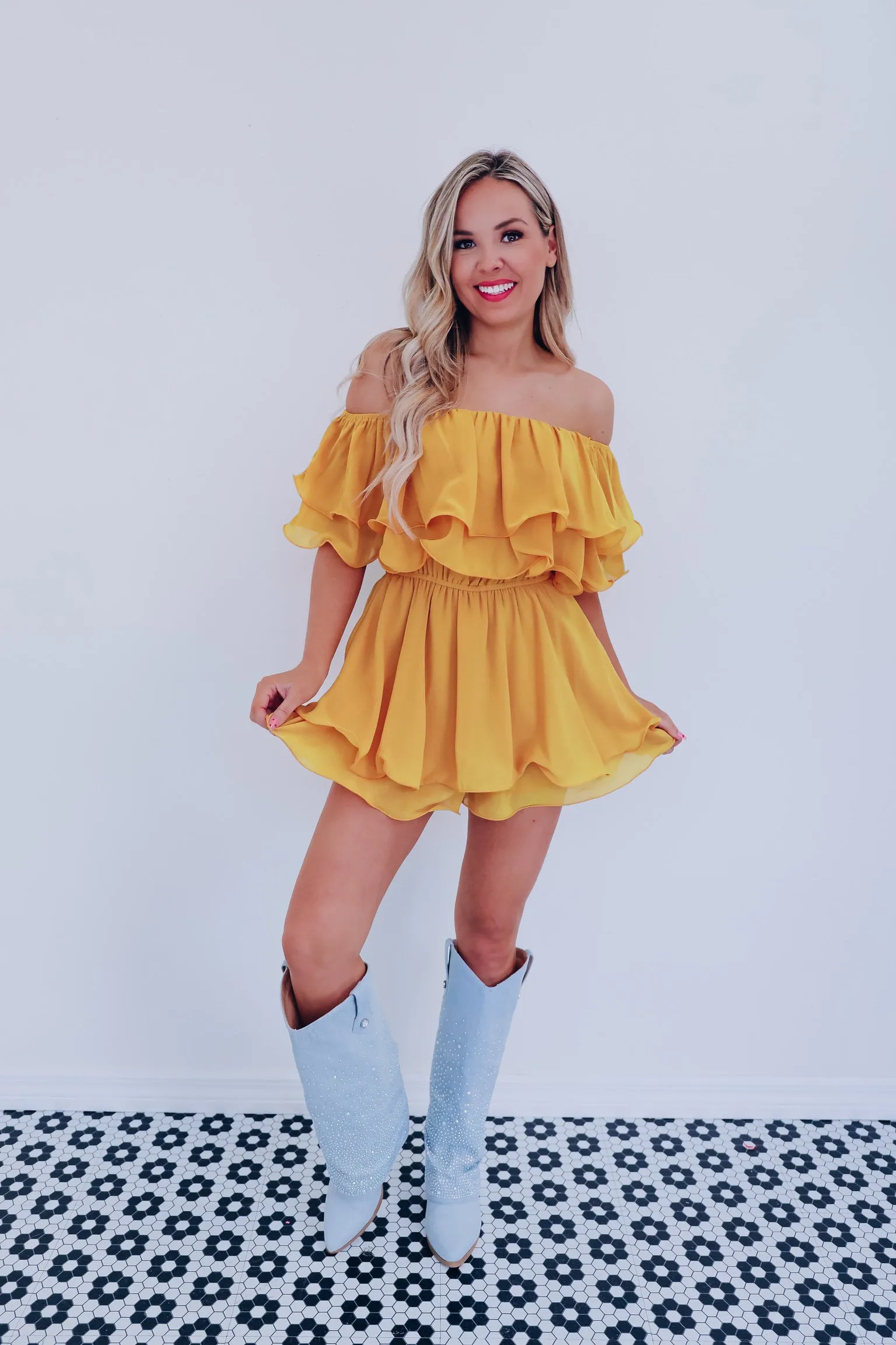 Spring Breeze Chiffon Romper - Mustard