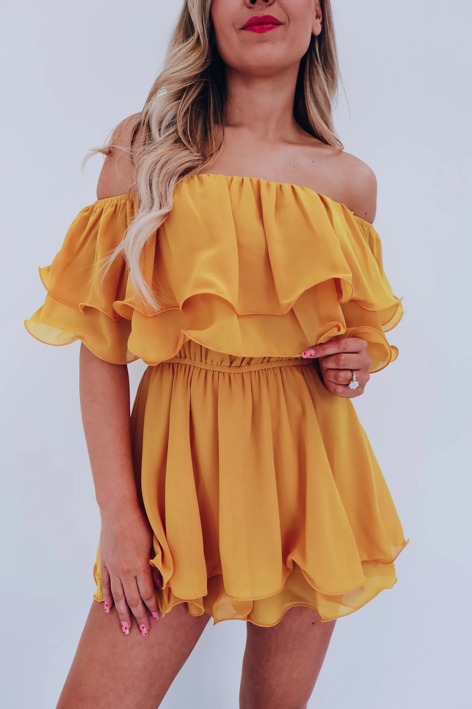 Spring Breeze Chiffon Romper - Mustard