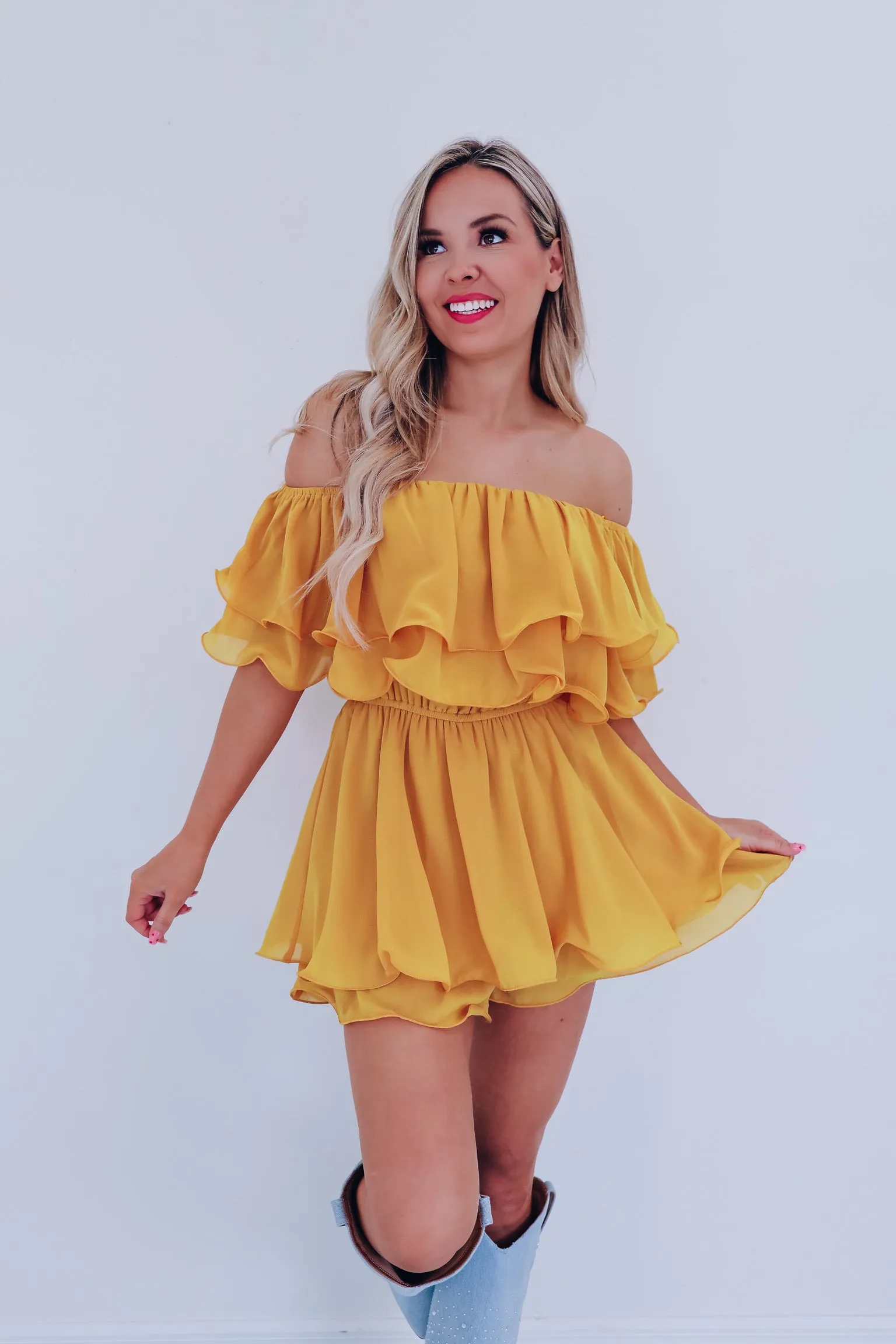 Spring Breeze Chiffon Romper - Mustard