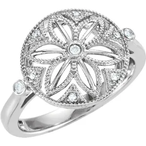 Sterling Silver .05 CTW Diamond Flower Ring