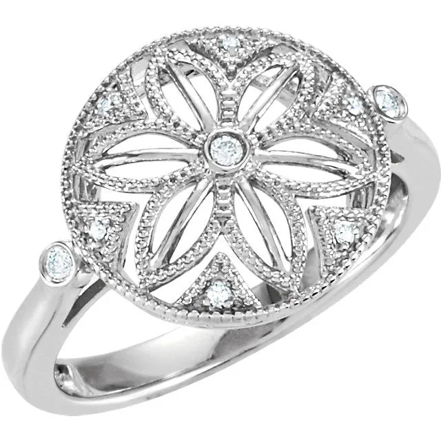 Sterling Silver .05 CTW Diamond Flower Ring