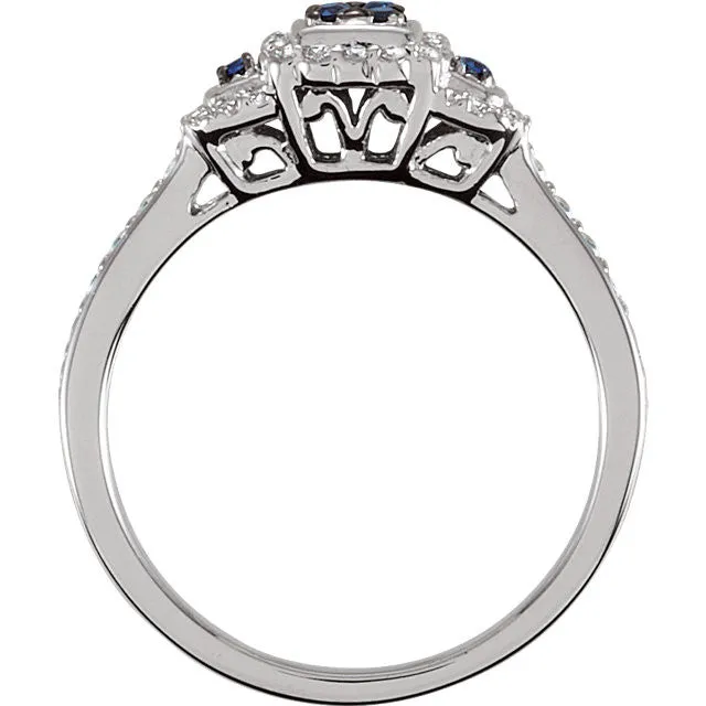 Sterling Silver Blue Sapphire & .06 CTW Diamond Multi Stone Halo Ring