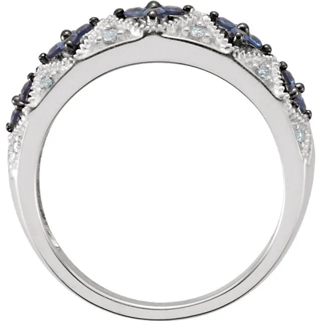 Sterling Silver Genuine Blue Sapphire & .05 CTW Diamond Ring