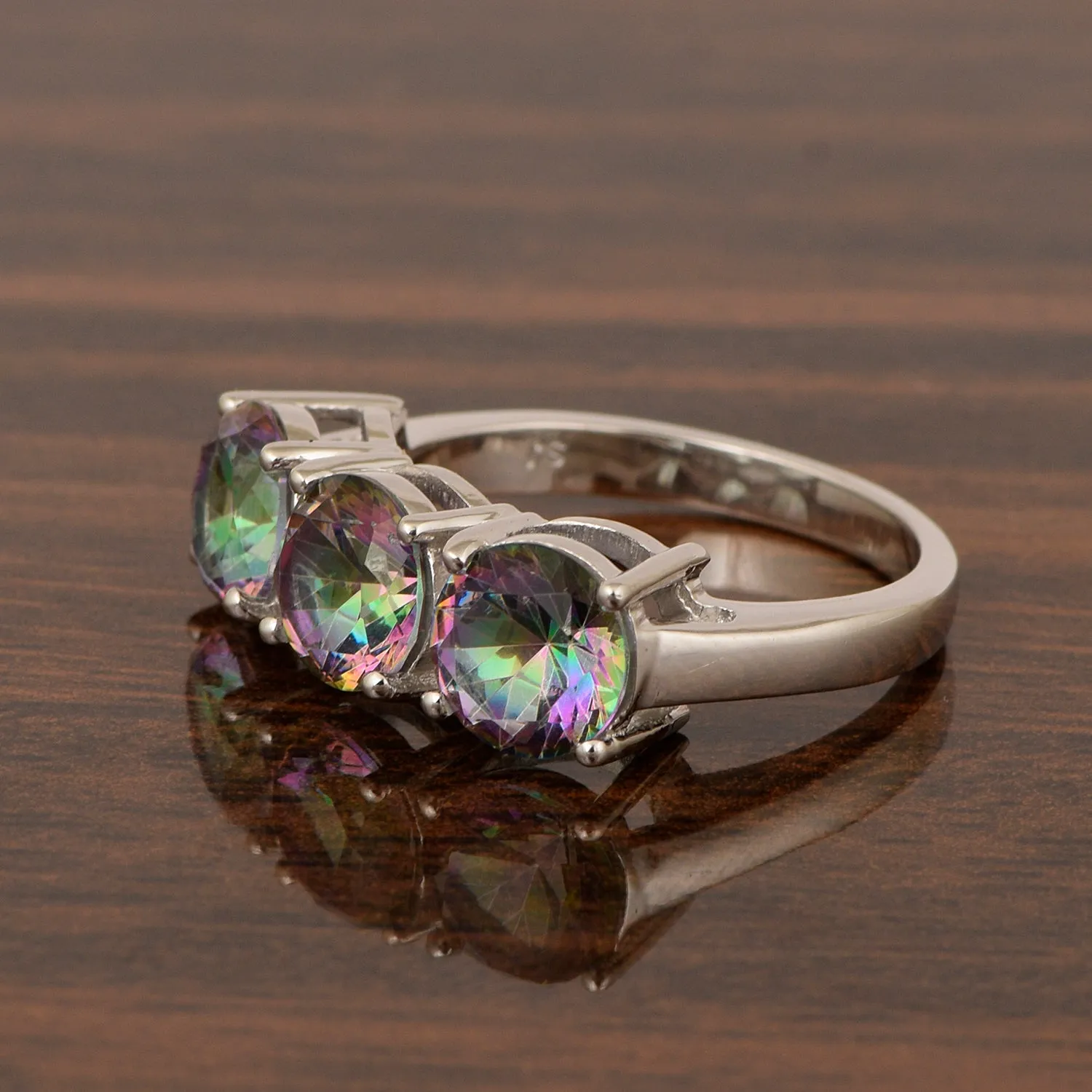 Sterling Silver Natural Mystic Topaz 3.55 Ctw Women's 3-Stone Design Ring