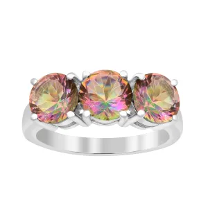 Sterling Silver Natural Mystic Topaz 3.55 Ctw Women's 3-Stone Design Ring