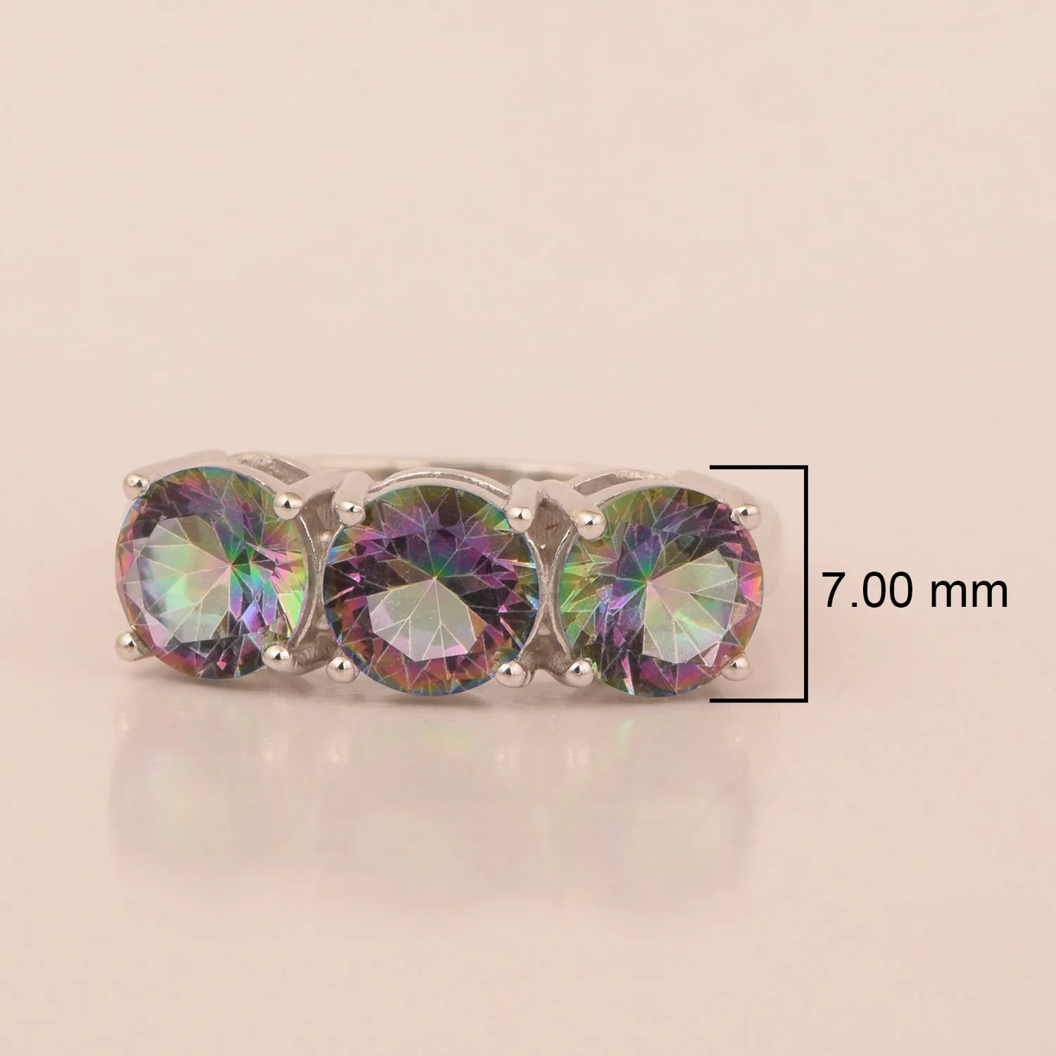 Sterling Silver Natural Mystic Topaz 3.55 Ctw Women's 3-Stone Design Ring