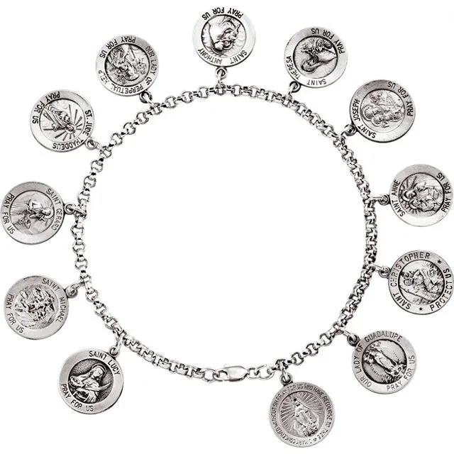 Sterling Silver Saints Charm 7.5" Bracelet